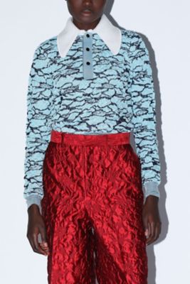 Flower jacquard knit polo shirt