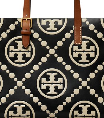 即日発送TORY BURCH Tモノグラムコントラスト エンボス スモールトート