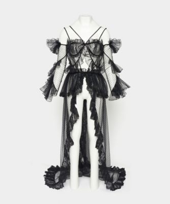 ＜tanaka daisuke (Women)＞【受注商品】ｄｏｔ　ｔｕｌｌｅ　ｌｅａｔｈｅｒ　ｒｉｂｂｏｎ　ｃａｍｉ　ｄｒｅｓｓ　ＴＤー２５ＡＷーＤＳ０３