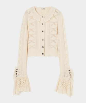 【受注商品】ｒｉｂｂｏｎ　ｐａｔｔｅｒｎ　ｆｒｉｌｌｅｄ　ｓｌｅｅｖｅ　ｋｎｉｔ　ｃａｒｄｉｇａｎ　ＴＤー２５ＡＷーＫＮ５１