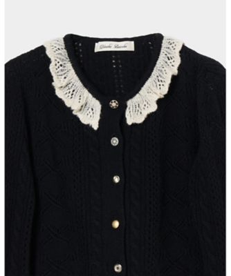 【受注商品】ｒｉｂｂｏｎ　ｐａｔｔｅｒｎ　ｆｒｉｌｌｅｄ　ｓｌｅｅｖｅ　ｋｎｉｔ　ｃａｒｄｉｇａｎ　ＴＤー２５ＡＷーＫＮ５１