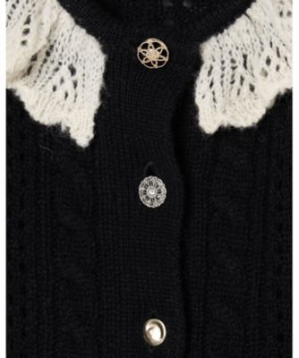 【受注商品】ｒｉｂｂｏｎ　ｐａｔｔｅｒｎ　ｆｒｉｌｌｅｄ　ｓｌｅｅｖｅ　ｋｎｉｔ　ｃａｒｄｉｇａｎ　ＴＤー２５ＡＷーＫＮ５１