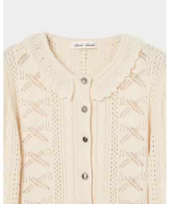 【受注商品】ｒｉｂｂｏｎ　ｐａｔｔｅｒｎ　ｆｒｉｌｌｅｄ　ｓｌｅｅｖｅ　ｋｎｉｔ　ｃａｒｄｉｇａｎ　ＴＤー２５ＡＷーＫＮ５１