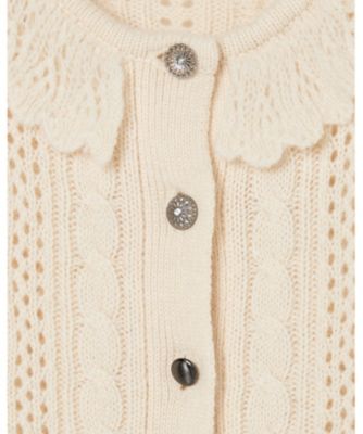 【受注商品】ｒｉｂｂｏｎ　ｐａｔｔｅｒｎ　ｆｒｉｌｌｅｄ　ｓｌｅｅｖｅ　ｋｎｉｔ　ｃａｒｄｉｇａｎ　ＴＤー２５ＡＷーＫＮ５１