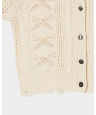【受注商品】ｒｉｂｂｏｎ　ｐａｔｔｅｒｎ　ｆｒｉｌｌｅｄ　ｓｌｅｅｖｅ　ｋｎｉｔ　ｃａｒｄｉｇａｎ　ＴＤー２５ＡＷーＫＮ５１