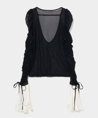 tanaka daisuke (Women)/タナカダイスケ 【受注商品】ｒｕｆｆｌｅ　ｓｌｅｅｖｅ　ｂａｃｋ　ｏｐｅｎ　ｔｕｌｌｅ　ＴＤー２５ＡＷーＰＯ０１