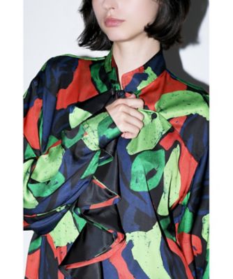 Satin print long blouse TP251