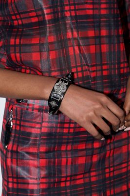 Double buckle leather bangle