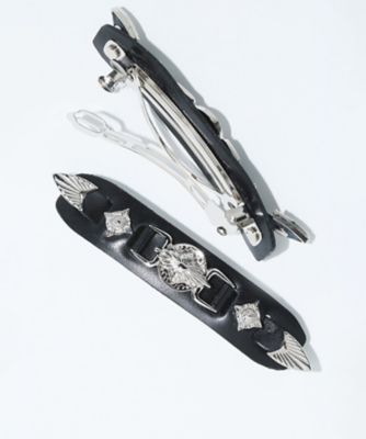 Metal leather barrette small TZ261ー