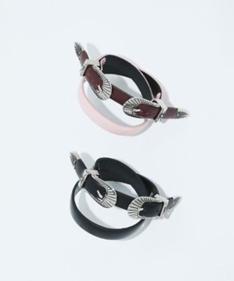 Double buckle leather bangle TZ262ー