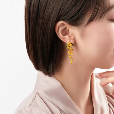 SALE❤️ボタニカル♡秋のミモザのスクエアフレーム水中花ピアス 