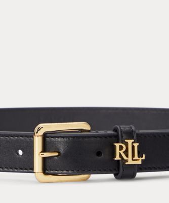 芸能人着用◎ラルフローレン　レザースキニーベルト　ダークブラウン ロゴキーパー レザー スキニー ベルト