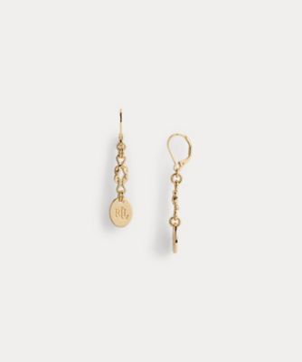 ゴールドプレーテッド ロゴ リニア ドロップ ピアス 