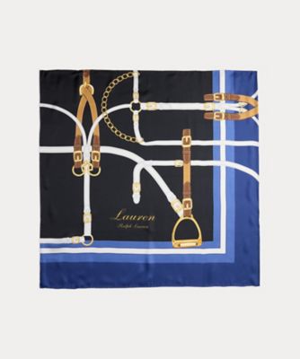 MADE IN ITALIE製 【Ralph Lauren 】シルクスカーフ ジオプリント ロゴ シルク ダイヤモンド スカーフ （バンダナ