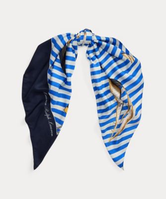 Ralph Lauren ラルフローレン ボックスシート、ジャカードプリント ストライプド セールボートプリント シルク スクエア スカーフ