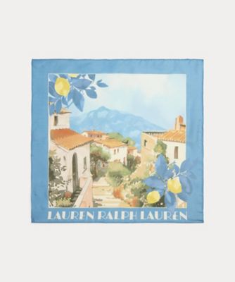 ラルフローレン　スカーフ　風景画　RALPH LAUREN 花柄 ランドスケーププリント シルク混 スクエア スカーフ