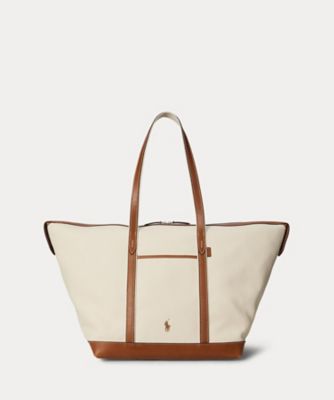 ＜POLO RALPH LAUREN WOMENS (Women)＞レザートリム　キャンバス　ラージ　ショッパー　トート　ＷＡＰＯＢＡＧ０Ｇ６２０４６５