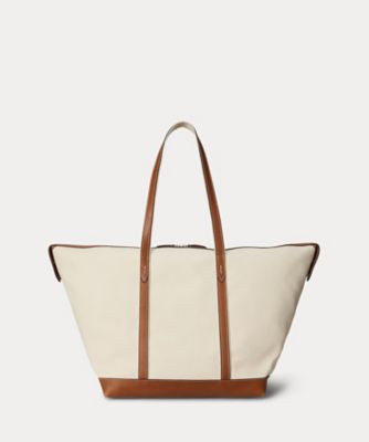 【未使用級】LAUREN RALPH レザー キャンバス 上品 トートバッグ レザートリム キャンバス ラージ ショッパー トート