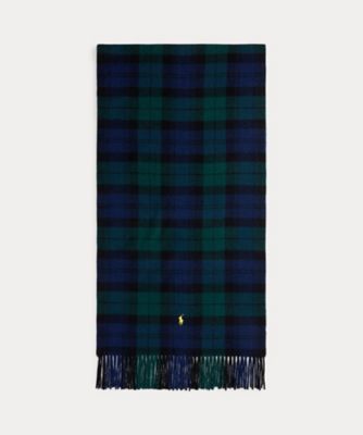 チェック フリンジトリム ウール マフラー