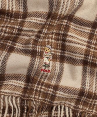 Polo ベア チェック フリンジ ウール マフラー