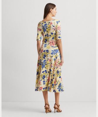 ラルフローレンストライプド ストレッチ コットン ミディ ドレス