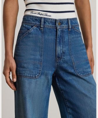 美品★HERMES★ロゴボタン★本革プレート★ワイドレッグデニム ハイライズ ワイドレッグ ジーンズ WMLRDNMS0920192