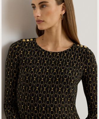 チェーンプリント スリークォータースリーブ ドレス