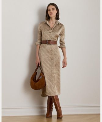 ジオプリント サテン シャルムーズ シャツドレス