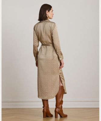 ジオプリント サテン シャルムーズ シャツドレス