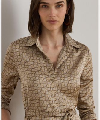 ジオプリント サテン シャルムーズ シャツドレス