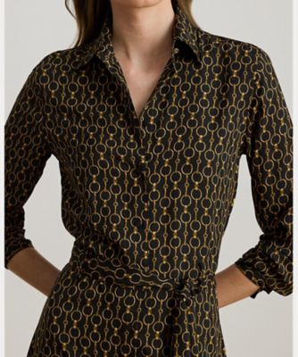 チェーンプリント クレープ シャツドレス