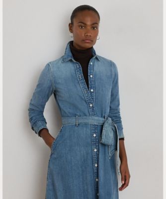 ベルテッド デニム シャツドレス