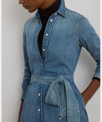 ベルテッド デニム シャツドレス