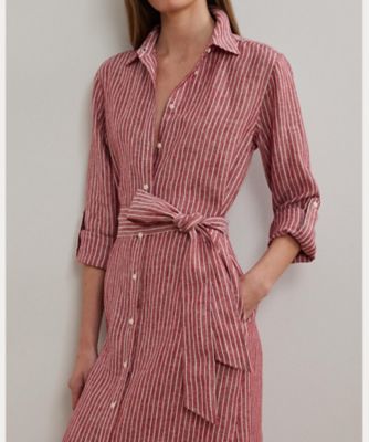 POLO RALPH LAUREN リネンシャツワンピース L ストライプ POLO RALPH LAUREN（ポロ ラルフ ローレン）の「ストライプド
