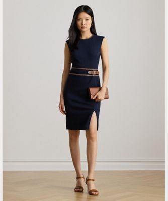 バックルトリム ヘリンボーン キャップスリーブ ドレス