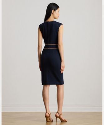 バックルトリム ヘリンボーン キャップスリーブ ドレス