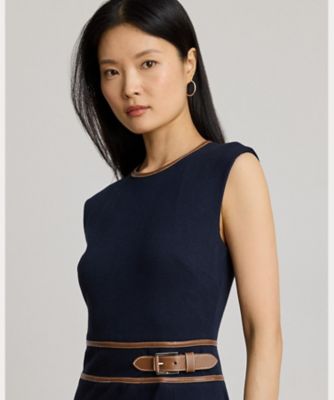 バックルトリム ヘリンボーン キャップスリーブ ドレス