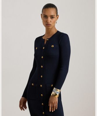 ボタントリム リブニット セーター ドレス