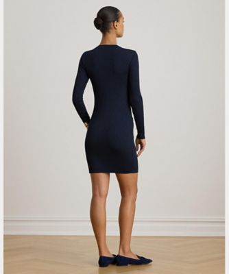 ボタントリム リブニット セーター ドレス