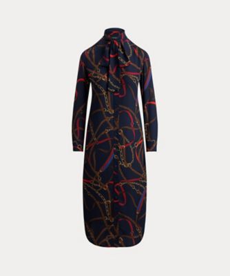 プリント ジョーゼット タイネック シャツドレス