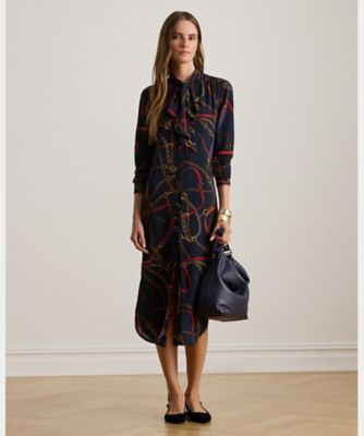 プリント ジョーゼット タイネック シャツドレス