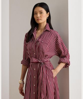 ストライプド ベルテッド ブロードクロス シャツドレス