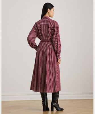 ストライプド ベルテッド ブロードクロス シャツドレス