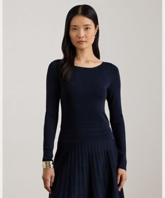 プリーテッド フィット ＆ フレア ボートネック ドレス