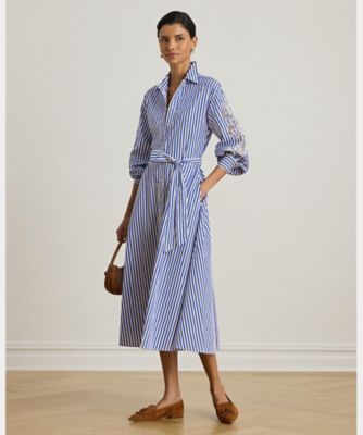 ストライプド アイレット ブロードクロス シャツドレス