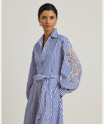 ストライプド アイレット ブロードクロス シャツドレス