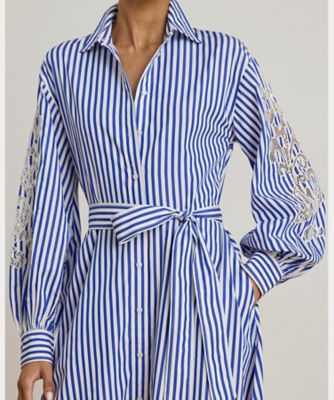 ストライプド アイレット ブロードクロス シャツドレス
