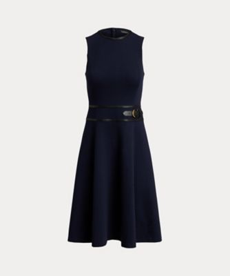 バックルトリム ヘリンボーン ジャカード ドレス