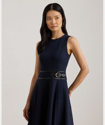 バックルトリム ヘリンボーン ジャカード ドレス