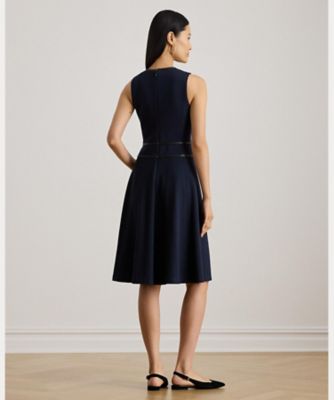 バックルトリム ヘリンボーン ジャカード ドレス